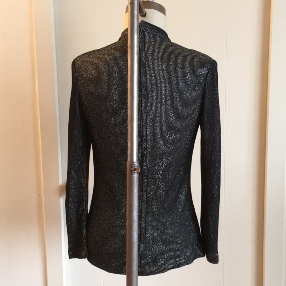 Vintage 1980s 1990s knit top, mock turtle neck, back zipper, long sleeves, S - Picture 4 of 6